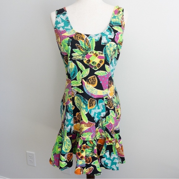 Jimmy'z Vintage 80's Tropical Ruffle Mini Dress - Picture 1 of 11